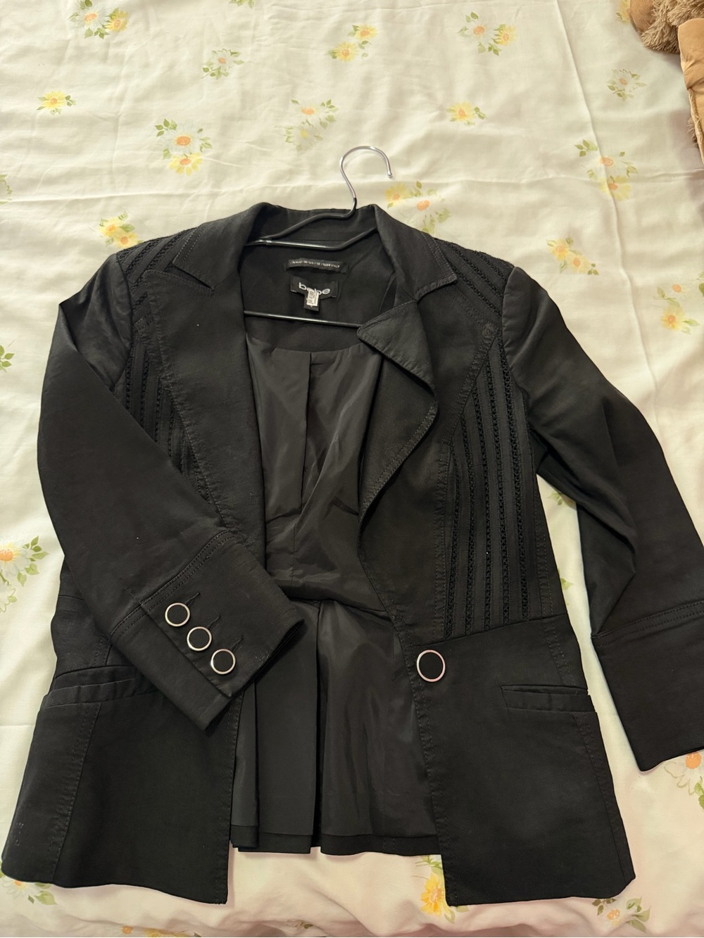bebe Black Women's Blazer with Ring Button Accents